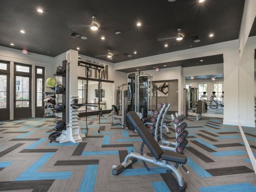 Pointe at Prosperity Village Fitness Center With Modern Equipment in Charlotte Apartment Rentals