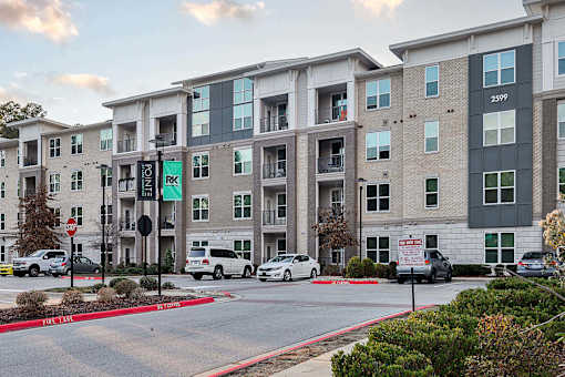 Exterior of apartment building at Pointe at Lake Crabtree Apartments, North Carolina, 27560