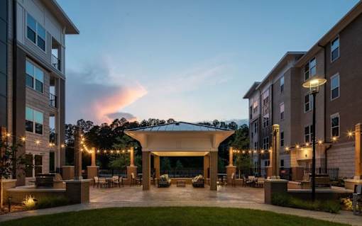 Courtyard with a pavilion at Pointe at Lake Crabtree Apartments, Morrisville