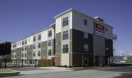 a building with a sign that reads north leasing
