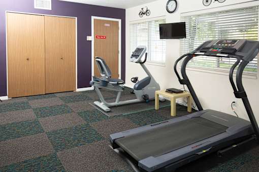 A gym with treadmills and exercise equipment.