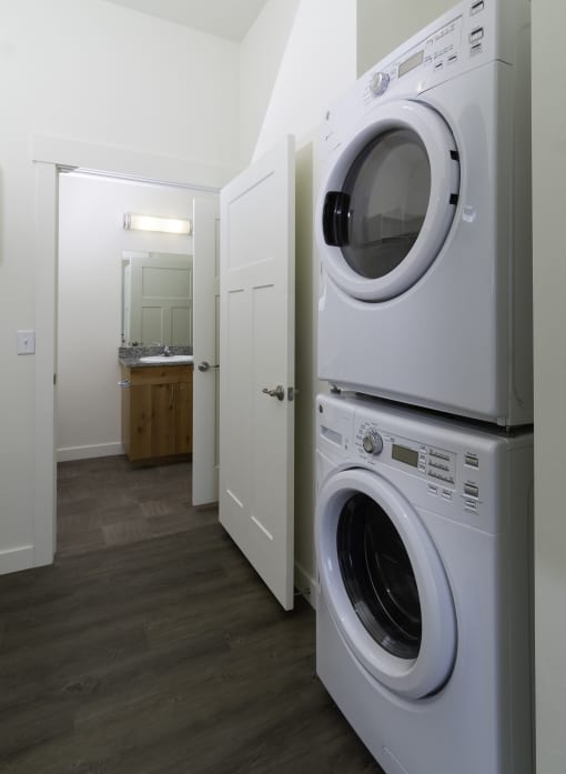 a washer and dryer in a laundry room