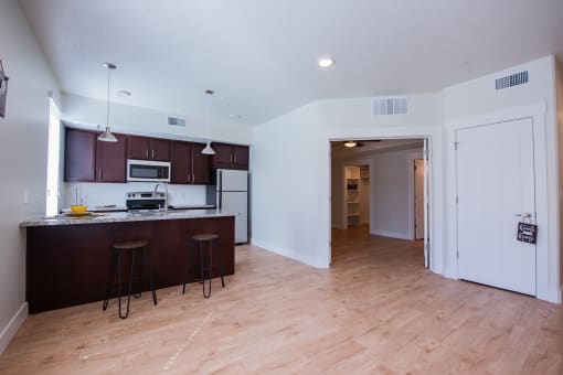 Kitchen and front room