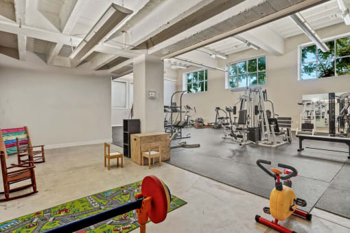 the gym atrium at the m on hennepin