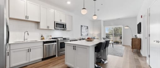 Chef Inspired Kitchen  with appliances at Panton Mill Station Apartments,J Street Property Services, LLC, South Elgin, Illinois