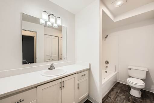 A Premium 1 Bedroom 1 Bath Bathroom at Brookhaven Apartments in Federal Way, Washington