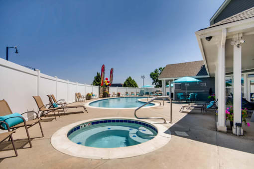 Our Outdoor Heated Pool and Year Round Hot Tub/Spa at Eagles Landing at Church Ranch Apartments