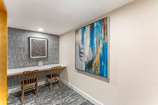 Private work areas in the clubhouse offer residents a quiet space to work from home, perfect for a productive change of scenery at Ascent at the Galleria.