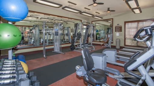 Apartments North Las Vegas for Rent - Sonata - On Site Fitness Center With Cardio Treadmills, Strength Training Machines, Free Weights, Wall Mirrors, And Large Stability Balls