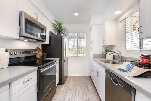 upgraded kitchen, quartz, new appliances at Bella Vista, Mission Viejo