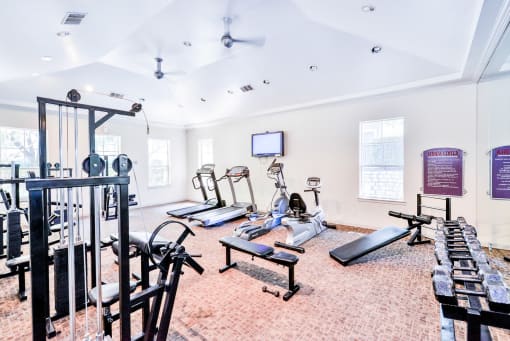 Greyson's Gate Apartments in North Dallas, TX offers its residents a fitness center with high energy equipment.