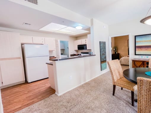 Open kitchen at Ventana Apartment Homes in Central Scottsdale, AZ, For Rent. Now leasing 1 and 2 bedroom apartments.