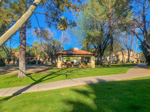 Community features a park like setting with a gazeboat La Hacienda Apartments in Tucson, AZ!