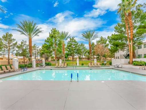 Resort pool at Country Club at The Meadows Senior Apartments in Las Vegas, NV, For Rent. Now leasing 1 and 2 bedroom apartments.