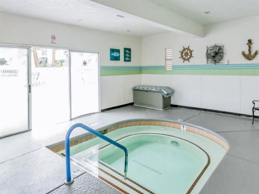 Indoor heated spa at Country Club at The Meadows Senior Apartments in Las Vegas, NV, For Rent. Now leasing 1 and 2 bedroom apartments.