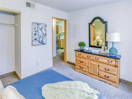 Spacious bedroom at Country Club at The Meadows Senior Apartments in Las Vegas, NV, For Rent. Now leasing 1 and 2 bedroom apartments.