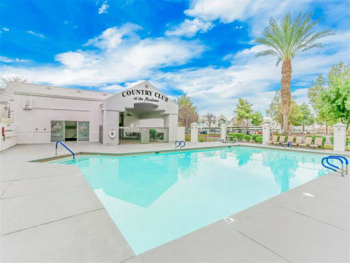 Resort pool at Country Club at The Meadows Senior Apartments in Las Vegas, NV, For Rent. Now leasing 1 and 2 bedroom apartments.