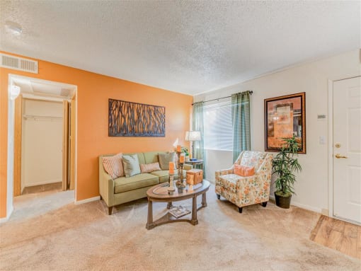 Spacious living room of Country Club at Valley View Senior Apartments in Las Vegas, NV, For Rent. Now leasing 1 and 2 bedroom apartments.