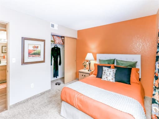 Closet space in bedroom of Country Club at Valley View Senior Apartments in Las Vegas, NV, For Rent. Now leasing 1 and 2 bedroom apartments.