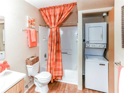 Stacked washer dryer of Country Club at Valley View Senior Apartments in Las Vegas, NV, For Rent. Now leasing 1 and 2 bedroom apartments.