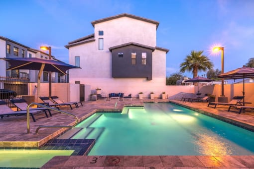 Twilight Pool View at Dolce Villagio Townhomes, Tempe, AZ, 85281