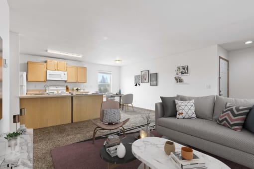 a living room with a couch and a table