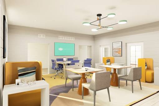 a room filled with furniture and a large window  at Link Apartments® Mixson, North Charleston, SC