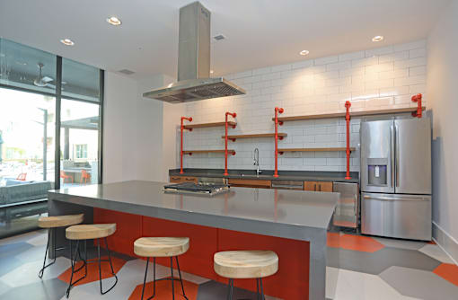 Fitted Kitchen With Island Dining at Link Apartments Innovation Quarter, North Carolina