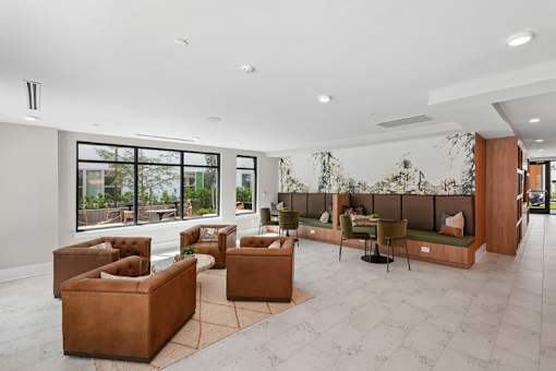 Resident lounge with comfortable seating areas at Link ® Lake Park Apartments, Georgia