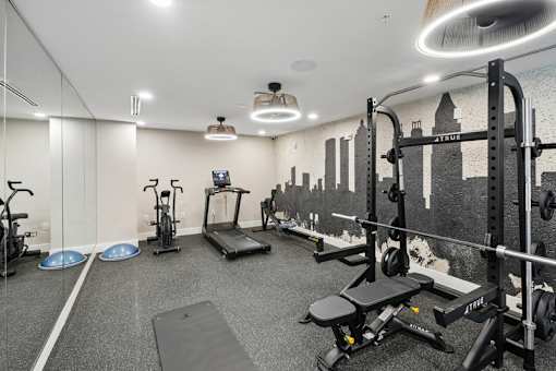Fitness center with cardio and strength equipment at Link ® Lake Park Apartments, Georgia, 30080