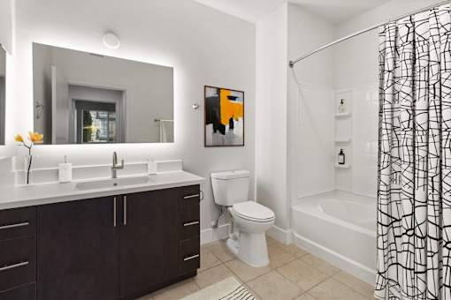 a bathroom with a shower toilet and a sink