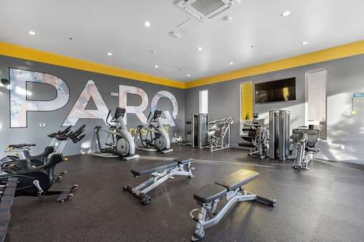 Modern fitness center at Parq Crossing