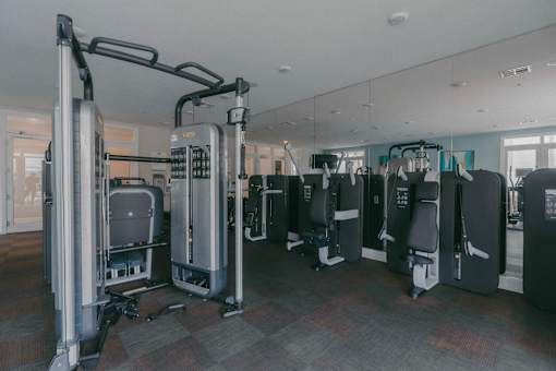 A gym with a row of treadmilers.