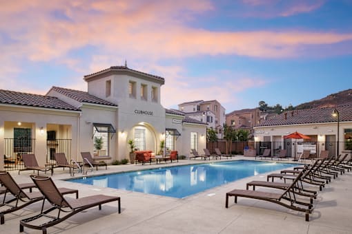 Relaxing Swimming Pool at Mitchell Place Apartments, CA