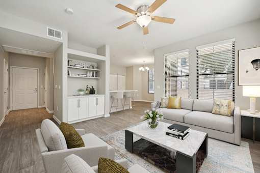 a living room with a couch and a coffee table