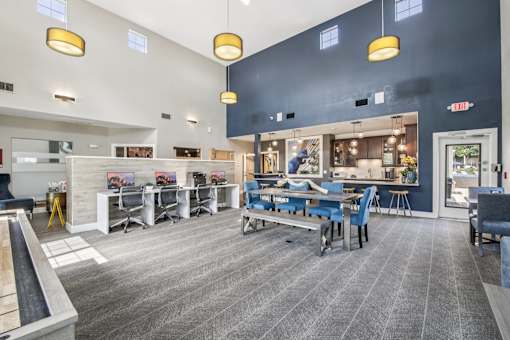 A spacious office with a bowling alley.