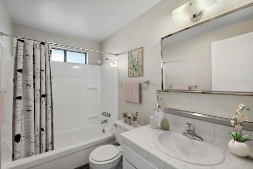 a bathroom with a shower and a sink and a mirror