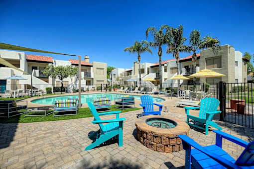 Pool Side Relaxing Area With Firepit at Elevate at Discovery Park, 1820 East Bell De Mar Drive