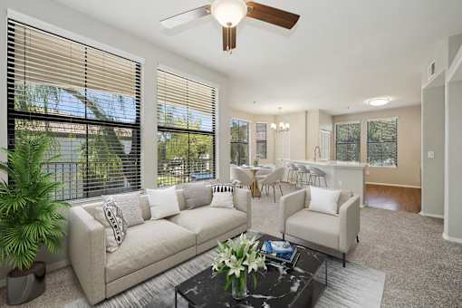 a living room with a couch and a coffee table