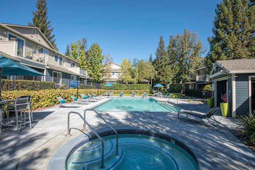Two Pool Plazas With Sunning Decks at Atwood Apartments, California, 95610