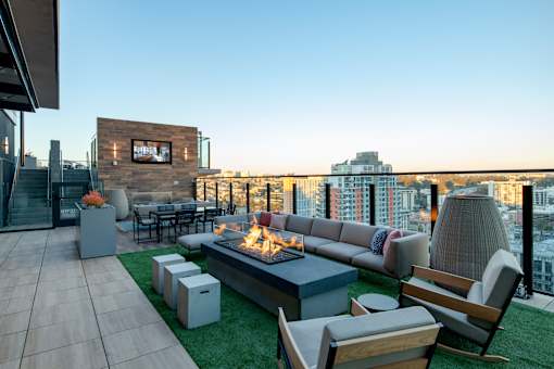rooftop fireplace at Luma