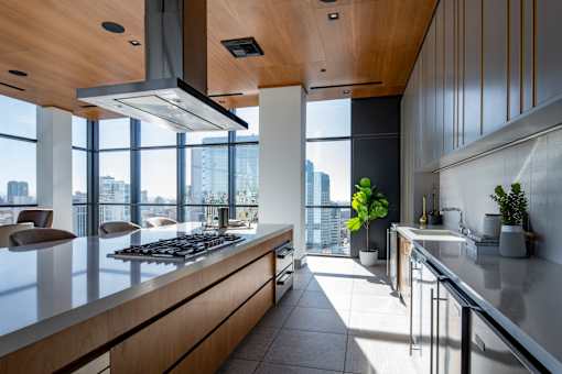 kitchen in clubhouse at Luma