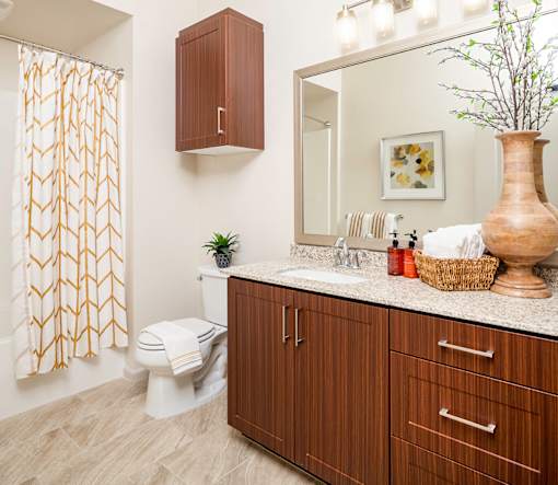 A bathroom with a toilet, sink, and a mirror.