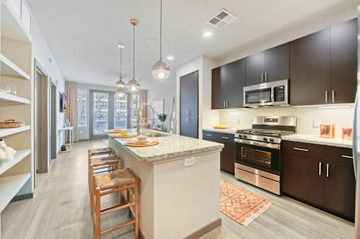 Kitchen island at Centra Midtown Apartments