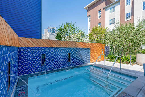 A blue and orange spa area