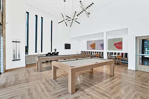 a billiards table and shuffleboard table