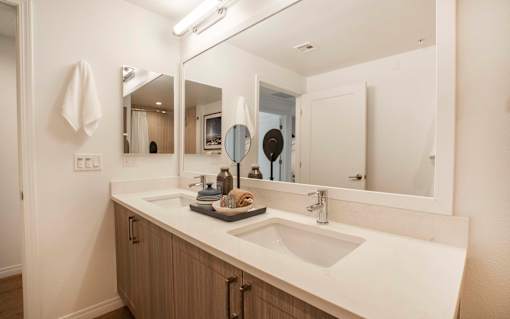 spacious bathroom with white countertops