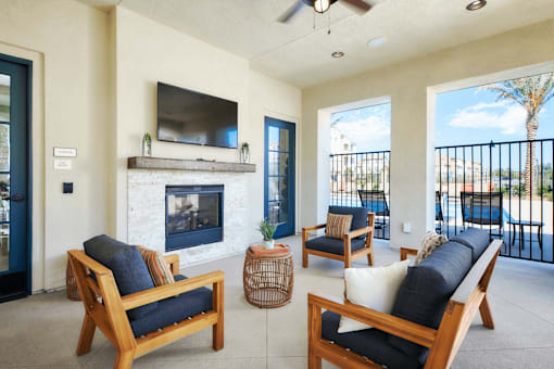 Clubhouse With Fireplace at Mitchell Place Apartments, Murrieta, CA