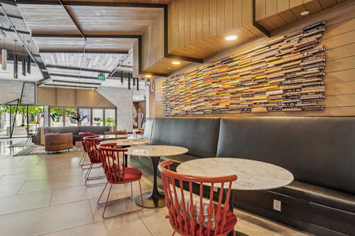 resident social area with tables and chairs