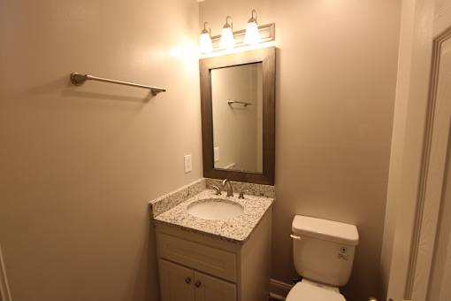 a bathroom with a sink and a mirror and a toilet